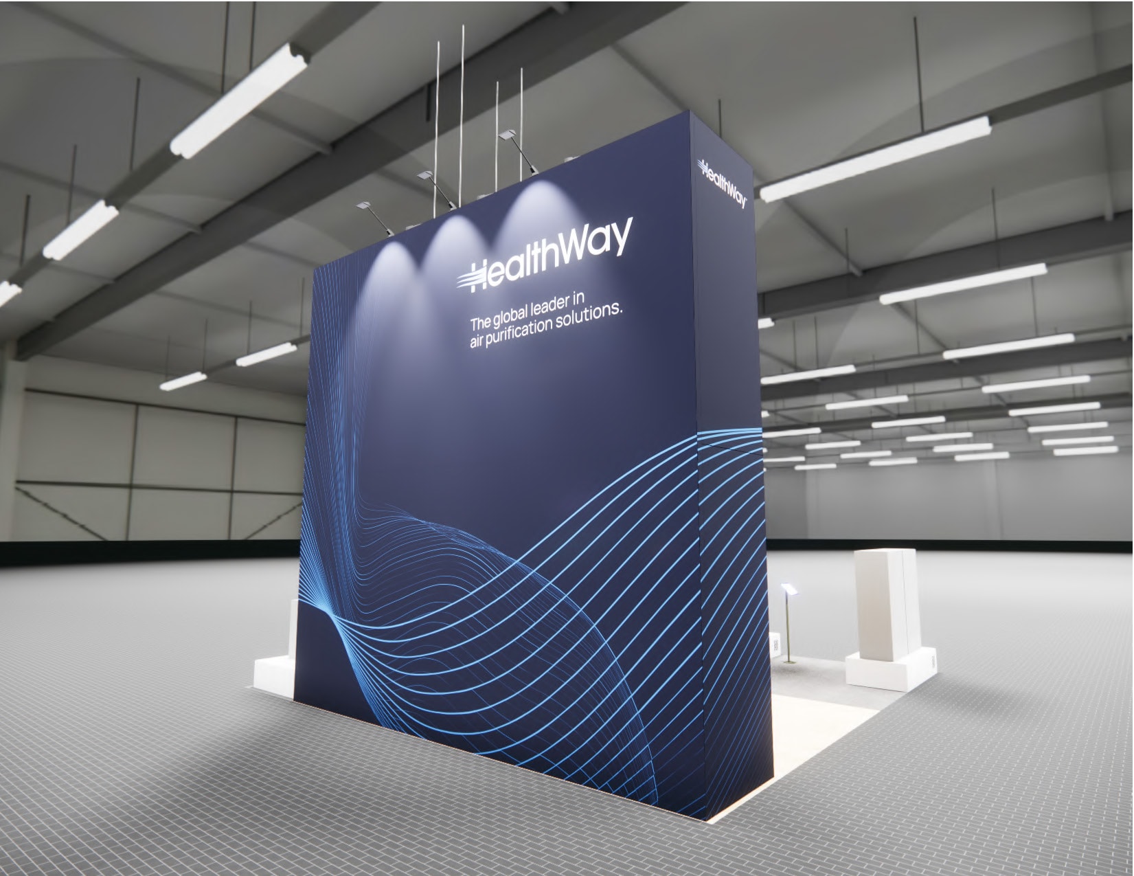 Healthcare trade show exhibit rental in Las Vegas with clean clinical design and product demo stations